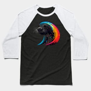 Seal Lover Colorful Rainbow Wave Animals Black Baseball T-Shirt